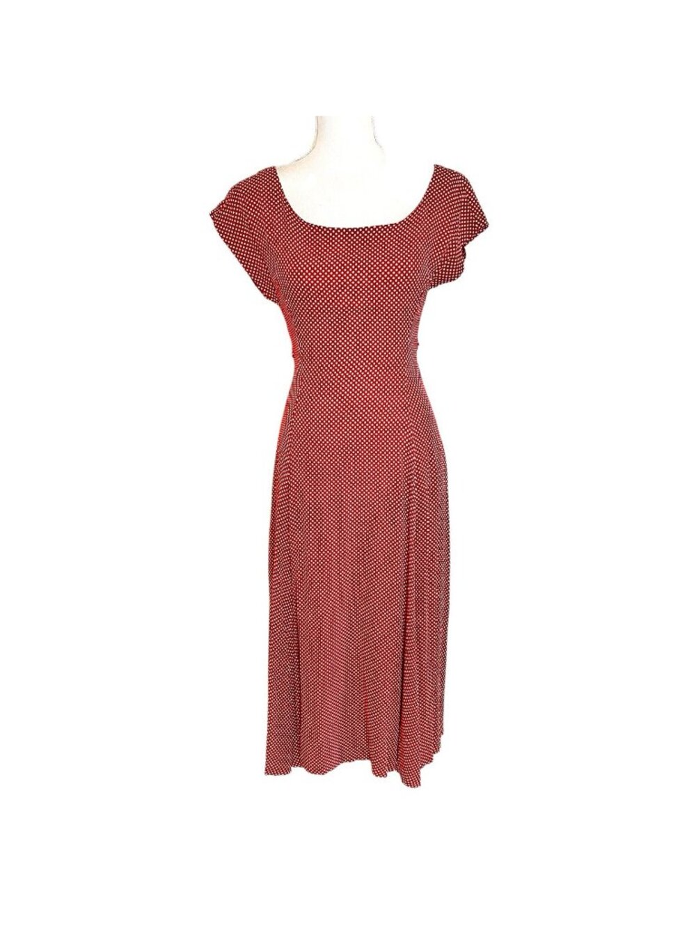 Vtg Y2K Laundry Shelli Segal Red Polka Dot Open Back Tie Midi Stretch Dress XS
